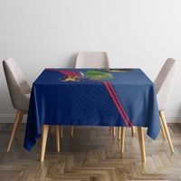 Montserrat Tablecloth with Cartoon Bird and Island Map Blue Red Stripe Design - Wonder Print Shop