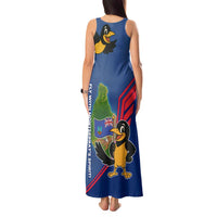 Montserrat Tank Maxi Dress with Cartoon Bird and Island Map Blue Red Stripe Design - Wonder Print Shop