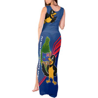 Montserrat Tank Maxi Dress with Cartoon Bird and Island Map Blue Red Stripe Design - Wonder Print Shop
