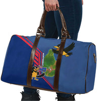 Montserrat Travel Bag with Cartoon Bird and Island Map Blue Red Stripe Design - Wonder Print Shop