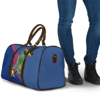 Montserrat Travel Bag with Cartoon Bird and Island Map Blue Red Stripe Design - Wonder Print Shop