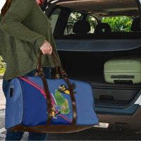 Montserrat Travel Bag with Cartoon Bird and Island Map Blue Red Stripe Design - Wonder Print Shop