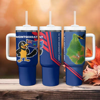 Montserrat Tumbler With Handle with Cartoon Bird and Island Map Blue Red Stripe Design - Wonder Print Shop