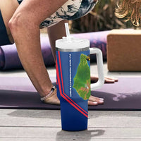 Montserrat Tumbler With Handle with Cartoon Bird and Island Map Blue Red Stripe Design - Wonder Print Shop
