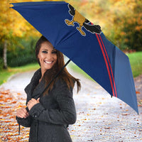 Montserrat Umbrella with Cartoon Bird and Island Map Blue Red Stripe Design - Wonder Print Shop