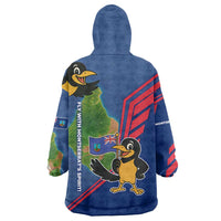 Montserrat Wearable Blanket Hoodie with Cartoon Bird and Island Map Blue Red Stripe Design - Wonder Print Shop