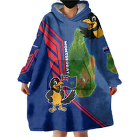 Montserrat Wearable Blanket Hoodie with Cartoon Bird and Island Map Blue Red Stripe Design - Wonder Print Shop