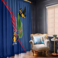Montserrat Window Curtain with Cartoon Bird and Island Map Blue Red Stripe Design - Wonder Print Shop