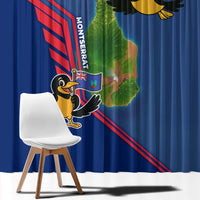 Montserrat Window Curtain with Cartoon Bird and Island Map Blue Red Stripe Design - Wonder Print Shop