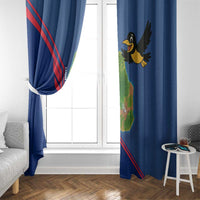Montserrat Window Curtain with Cartoon Bird and Island Map Blue Red Stripe Design - Wonder Print Shop