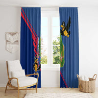 Montserrat Window Curtain with Cartoon Bird and Island Map Blue Red Stripe Design - Wonder Print Shop