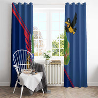 Montserrat Window Curtain with Cartoon Bird and Island Map Blue Red Stripe Design - Wonder Print Shop