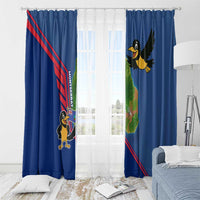 Montserrat Window Curtain with Cartoon Bird and Island Map Blue Red Stripe Design - Wonder Print Shop