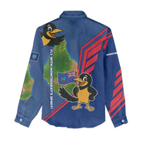 Montserrat Women Casual Shirt with Cartoon Bird and Island Map Blue Red Stripe Design - Wonder Print Shop