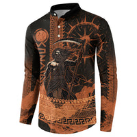 Cronus Lord Of Golden Age Button Sweatshirt Titan King Cronus Scythe Greek Key Art