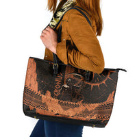 Cronus Lord Of Golden Age Leather Tote Bag Titan King Cronus Scythe Greek Key Art