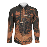 Cronus Lord Of Golden Age Long Sleeve Button Shirt Titan King Cronus Scythe Greek Key Art