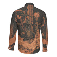 Cronus Lord Of Golden Age Long Sleeve Button Shirt Titan King Cronus Scythe Greek Key Art