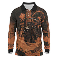 Cronus Lord Of Golden Age Long Sleeve Polo Shirt Titan King Cronus Scythe Greek Key Art