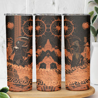Cronus Lord Of Golden Age Skinny Tumbler Titan King Cronus Scythe Greek Key Art