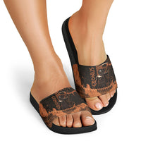 Cronus Lord Of Golden Age Slide Sandals Titan King Cronus Scythe Greek Key Art