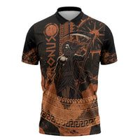 Cronus Lord Of Golden Age Zipper Polo Shirt Titan King Cronus Scythe Greek Key Art