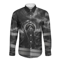 Cronus Father Of Gods Greek Long Sleeve Button Shirt Titan Leader Cronus Scythe Greek Key Art