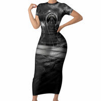 Cronus Father Of Gods Greek Short Sleeve Bodycon Dress Titan Leader Cronus Scythe Greek Key Art