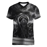 Cronus Father Of Gods Greek Women V-Neck T-Shirt Titan Leader Cronus Scythe Greek Key Art