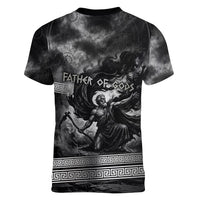 Cronus Father Of Gods Greek Women V-Neck T-Shirt Titan Leader Cronus Scythe Greek Key Art