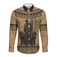 Rhea Mother Who Defied Destiny Long Sleeve Button Shirt Titaness Rhea Lions Greek Key Pottery Art