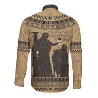 Rhea Mother Who Defied Destiny Long Sleeve Button Shirt Titaness Rhea Lions Greek Key Pottery Art