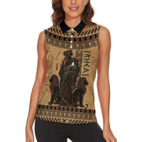 Rhea Mother Who Defied Destiny Women Sleeveless Polo Shirt Titaness Rhea Lions Greek Key Pottery Art
