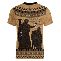 Rhea Mother Who Defied Destiny Women V-Neck T-Shirt Titaness Rhea Lions Greek Key Pottery Art