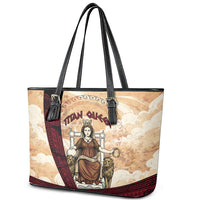 Rhea Titan Queen Mother Gods Leather Tote Bag Goddess Rhea Throne Lions Greek Key Art