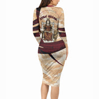 Rhea Titan Queen Mother Gods Long Sleeve Bodycon Dress Goddess Rhea Throne Lions Greek Key Art