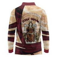 Rhea Titan Queen Mother Gods Long Sleeve Polo Shirt Goddess Rhea Throne Lions Greek Key Art