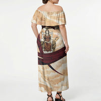 Rhea Titan Queen Mother Gods Off Shoulder Maxi Dress Goddess Rhea Throne Lions Greek Key Art