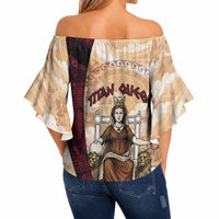 Rhea Titan Queen Mother Gods Off Shoulder Wrap Waist Top Goddess Rhea Throne Lions Greek Key Art