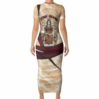 Rhea Titan Queen Mother Gods Short Sleeve Bodycon Dress Goddess Rhea Throne Lions Greek Key Art