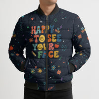 Happy to See Your Face Teacher School Supplies Bomber Puffer Jacket Welcome Back Teacher You Belong Here