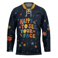 Happy to See Your Face Teacher School Supplies Hockey Jersey Welcome Back Teacher You Belong Here