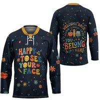Happy to See Your Face Teacher School Supplies Hockey Jersey Welcome Back Teacher You Belong Here