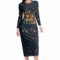 Happy to See Your Face Teacher School Supplies Long Sleeve Bodycon Dress Welcome Back Teacher You Belong Here