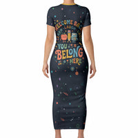 Happy to See Your Face Teacher School Supplies Short Sleeve Bodycon Dress Welcome Back Teacher You Belong Here