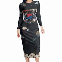 Arirang Korea Pride Long Sleeve Bodycon Dress Korean Taegeuk Culture Hanbok Woman Traditional Mugunghwa