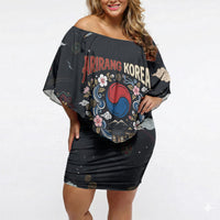 Arirang Korea Pride Off Shoulder Short Dress Korean Taegeuk Culture Hanbok Woman Traditional Mugunghwa