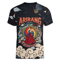 Arirang Korea Pride Women V-Neck T-Shirt Korean Taegeuk Culture Hanbok Woman Traditional Mugunghwa