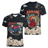 Arirang Korea Pride Women V-Neck T-Shirt Korean Taegeuk Culture Hanbok Woman Traditional Mugunghwa