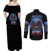 America Live It Love It Or Get The Hell Out Couples Matching Off Shoulder Maxi Dress and Long Sleeve Button Shirt - Wonder Print Shop